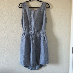 MNG Women’s 100% Linen Dress Sz 8 Striped Tie Back Pockets Vacation Beach